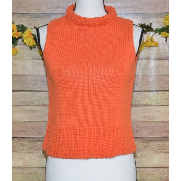 Express World Brand Y2K Orange Crop Sweater Sleeveless Mock Neck Ladies M - Picture 1 of 11
